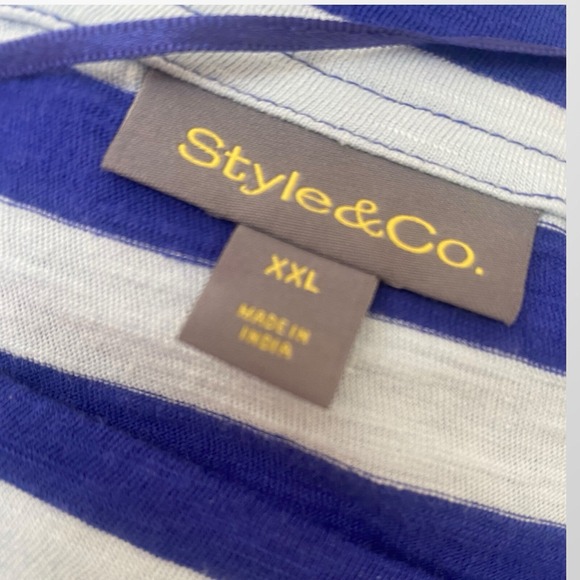 Style & Co Womens Size XXL Top Shirt Square Neck 3/4 Sleeve Blue Striped Tunic - Picture 7 of 7